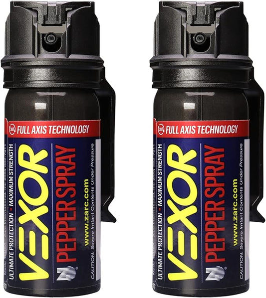 Vexor Pepper Spray Full Axis with Belt Clip for Self Defense — Maximum Police Strength, 20-Foot Range, Full Axis Capability, Flip Top Safety for Quick and Accurate Aim, Protection