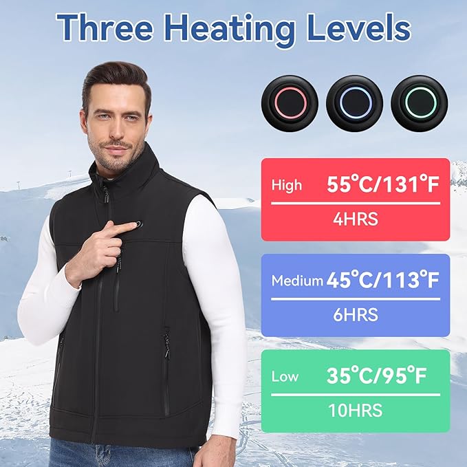 Soft Shell Heated Vest for Men with Battery, 9 Heating Zone Lightweight Insulated heating Vest for Winter Outdoor