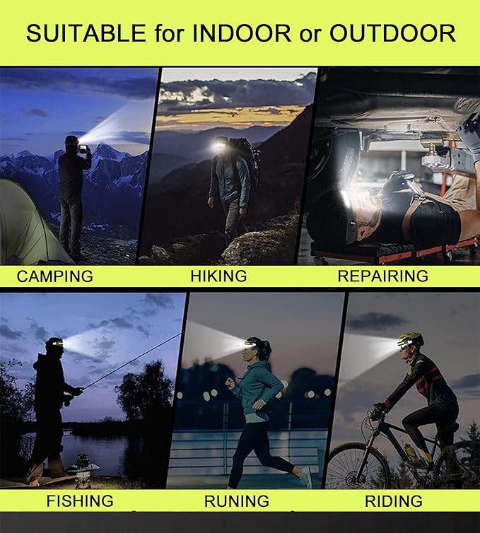 New LED Headlamp Rechargeable, 230° COB Super Bright Head Lights for Forehead, 6Mode Hard Hat Light for Adults, USB C Headband Flashlight for Work, Hiking, Running, Camping (10Pack)