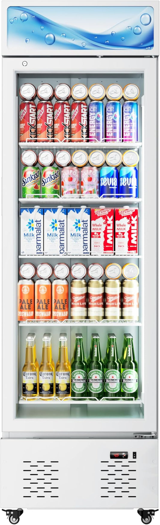 12 Cu.ft. Commercial Beverage Fridge Merchandiser Refrigerator Glass Door Upright Display Cooler with LED Light and Adjustable Shelves for Restaurant Grocery Stores Home, White