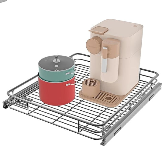 Pull Out Cabinet Organizer (20" W x 21" D), Put Out Shelves for Kitchen Cabinets, Roll Out Drawers Heavy-Duty Metal Sliding Shelf, Bottom Mount