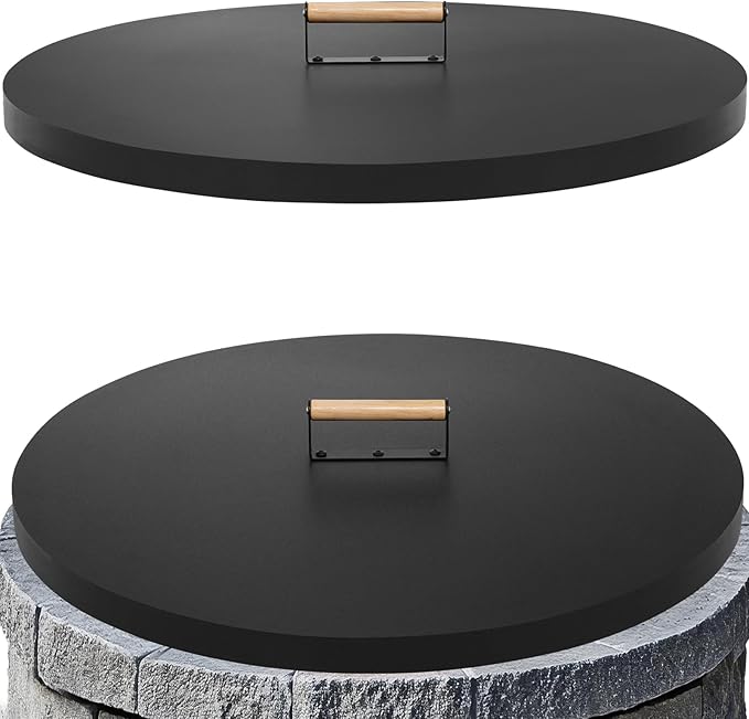 Fire Pit Lid Round 30", Heat Resistant Metal Firepit Cover with A Wooden Handle for Round Patio Fire Pit, Compatible for Firepits Inside Dia Up to 28"