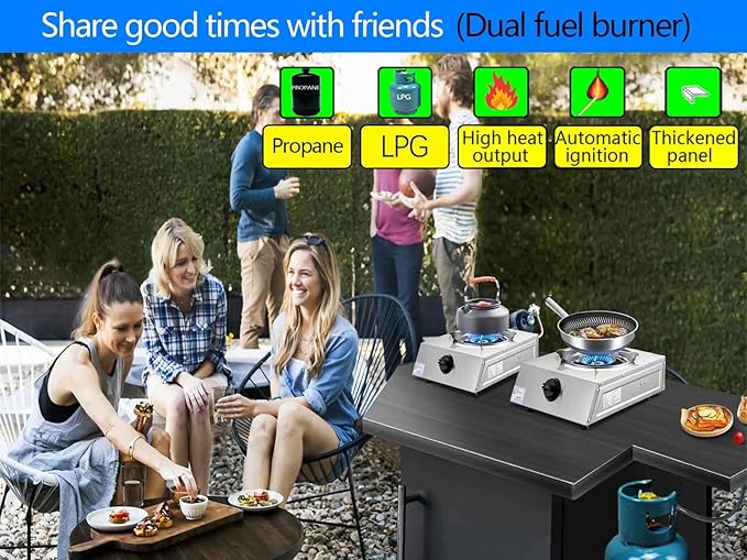 Propane Stove Single Burner Propane Stove 1 Burner 12,000 BTU Dual Fuel Auto Ignition with CSA Converter / QCC1 LPG Hose for Emergency Outdoor Cooking