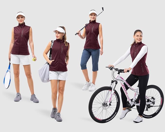 33,000ft Women's Lightweight Running Vest Outerwear with Pockets, Windproof Sleeveless Jacket for Golf Hiking Travel