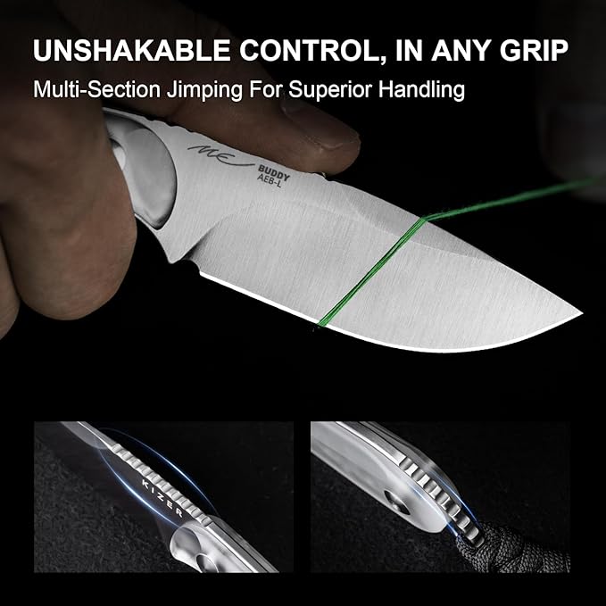 Kizer Buddy Fixed Blade Knife, 3" AEB-L Steel Camping Knife with White Acrylic Handle, Compact EDC Fixed Blade Knives with Sheath for Hiking & Camping 1081A4
