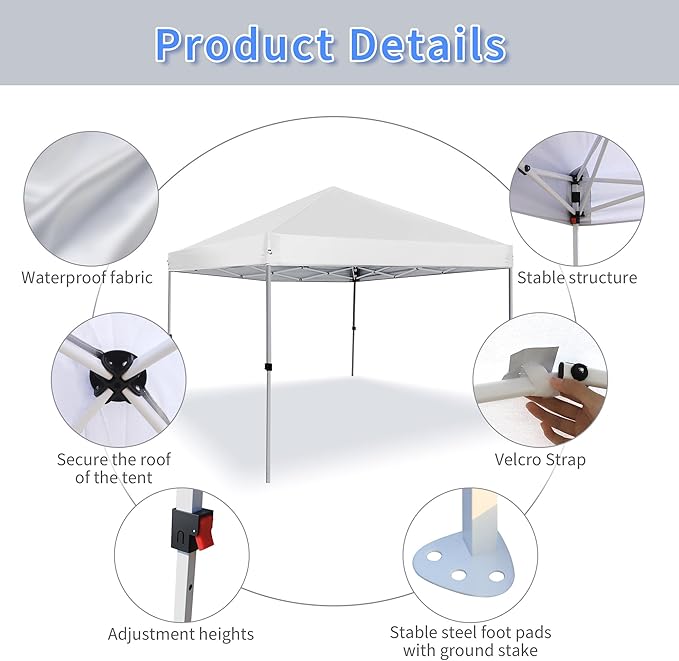 Pop Up Canopy Tent 8X8 FT,Easy Set-up Sade,Instant Shelter w/Canopy Cover,4 Ropes,Adjustable Straight Leg Heights Canopies,Outdoor Patio Tents for Parties,Commercial,Silver White