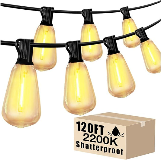 DAYBETTER 120ft Extra Long Outdoor String Lights,2200K 40 Shatterproof ST38 Bulbs Commercial Grade Weatherproof String Lights for Outside Patio, Garden, Backyard & Parties