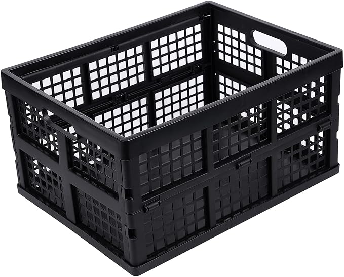 3-Pack Plastic Collapsible Storage Crates-30L,Foldable Plastic Crates for Storage (Black)