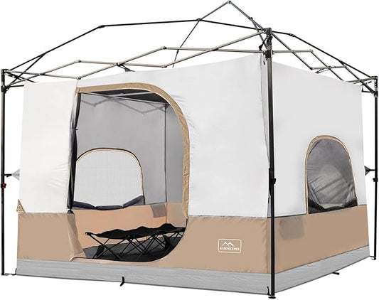 KAMPKEEPER Camping Inner Tent for Pop Up Canopy, Converts 10'x10' Straight Leg Canopy into Camping Tent–Fully Vented Roof(Top & Frame NOT Included), Khaki