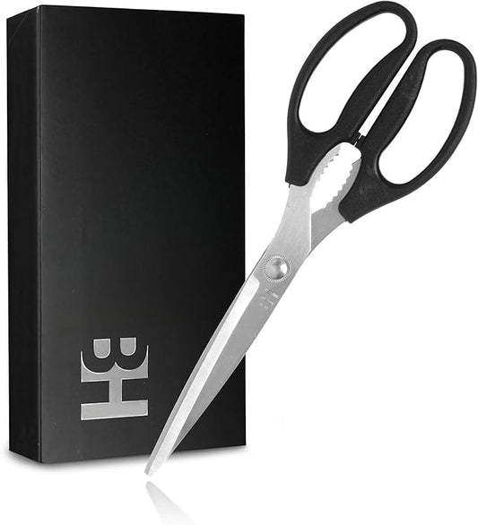 BOWERY HOME Meat Scissors - Heavy Duty Kitchen Shears - Heavy Duty Kitchen Shears - NOT MADE IN CHINA - For Cutting Food, Meat, Fish, Vegetable, Pizza (10 inches)