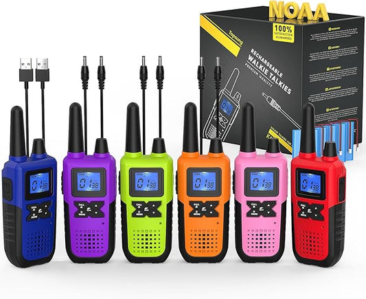 Walkie Talkies for Adults Long Range Rechargeable with NOAA Weather Alert, Multi-Purpose 2 Way Radios 6 Pack for Team Work Seniors Care Kids Adventure Family Camping Hiking Skiing Cruise