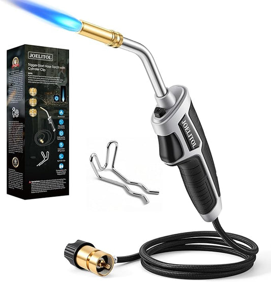 Propane Torch Kit, Mapp Gas Torch with Cylinder Clip, 5ft Hose and Trigger Start Adjustable Flame, Brazing Torch Kit for Soldering, DIY, Jewelry(Propane Tank Not Included)