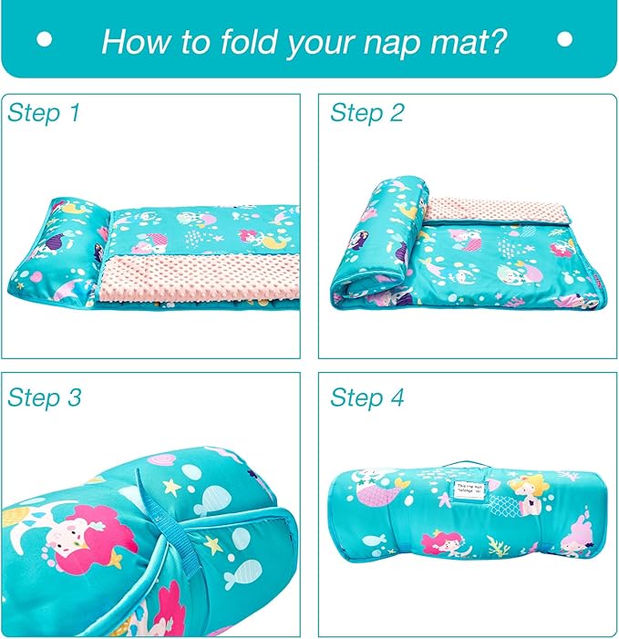 beeweed Toddler Nap Mat, Rollup Design Kid Sleeping Mat with Removable Pillow & Minky Blanket, Toddler Sleeping Bag for Daycare Preschool Travel Camping
