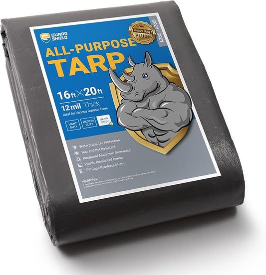 GUARD SHIELD Heavy Duty Tarp Waterproof 16x20 Feet Grey Large Outdoor Tarps Cover 12mil