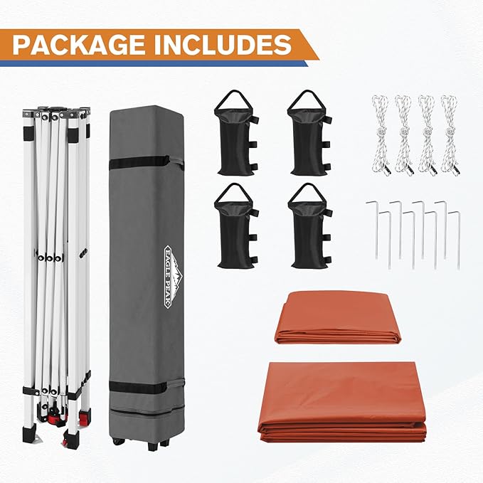 EAGLE PEAK Pop Up Canopy Tent with 1 Sidewall, Easy Setup Event Tent, Outdoor Sun Shade, Wheeled Carry Bag, Stakes and Guy Ropes, Instant Canopy 10x10, Brick Red