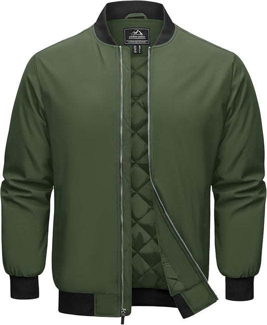 Cotrasen Men's Bomber Jacket Full Zip Windbreaker Warm Winter Windproof Casual Outwear Padded Lined Coats