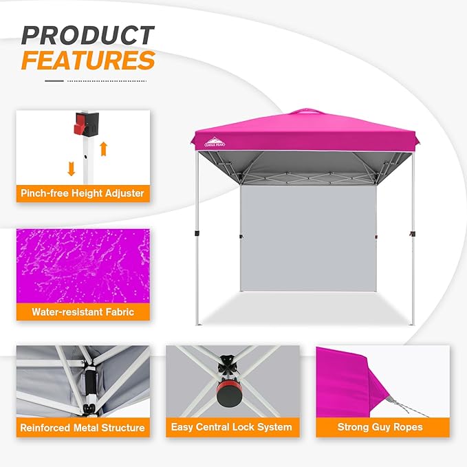 EAGLE PEAK Pop Up Canopy Tent with 1 Sidewall, Easy Setup Event Tent, Outdoor Sun Shade, Wheeled Carry Bag, Stakes and Guy Ropes, Instant Canopy 8x8, Pink