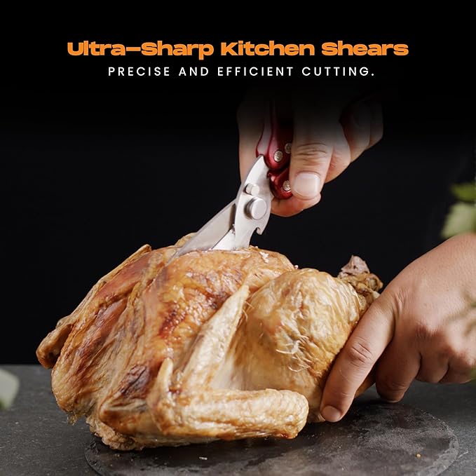 Heavy Duty Poultry Shears – Kitchen Scissors for Meat, Chicken, Turkey, and Vegetables – Non-Slip Handle, Safety Lock, Dishwasher Safe