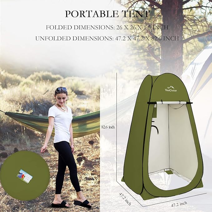Your Choice XL Pop Up Privacy Shower Tent - Portable Changing Tent for Camping, Beach & Poolside - 82.6" Tall Double Storage Pockets & Carry Bag