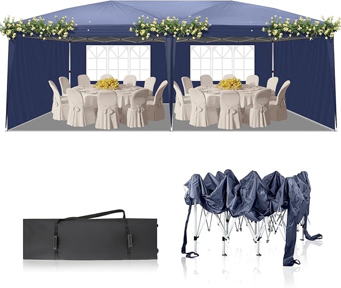 Outvita 10x20ft Pop Up Canopy Tent, Outdoor Instant Shelter Folding Canopy with 4 Side Walls and Carry Bag for Commercial Events, Party, Backyard BBQ, Camping Blue