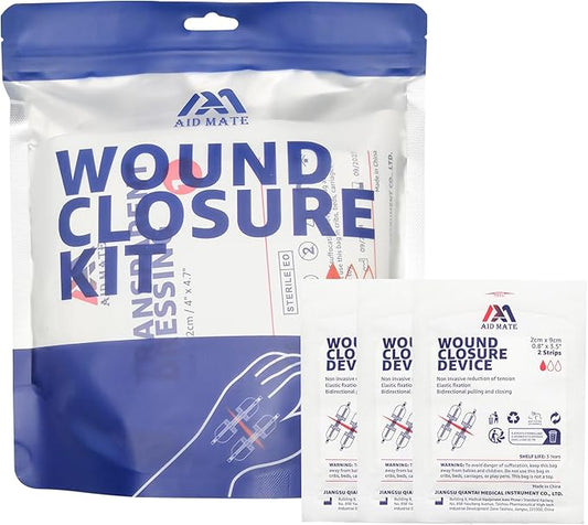 Wound Closure Kit, 6pcs with Dresssings, Wound Closure Strips Without Suture, Stitch Zip Laceration Closure Kit for Cut Care, Adhesive Wound Closure Bandages