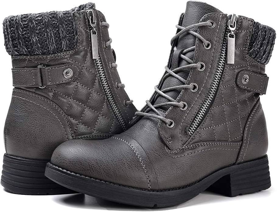 STQ Women's Combat Boots Lace up Ankle Booties