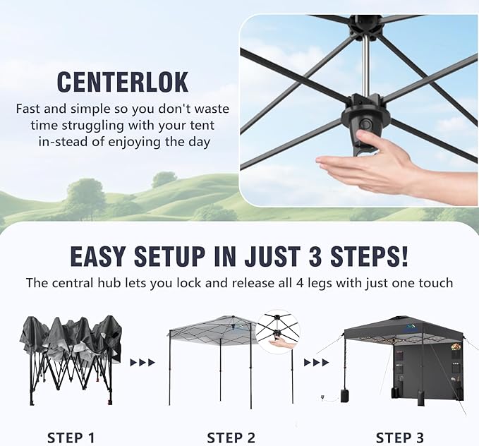 8X8 Pop Up Canopy Tent,Removable Pockets Sidewall for Extra Storage,Easy Up Canopy,Heavy Duty One Person Set Up Event Tent,Grey