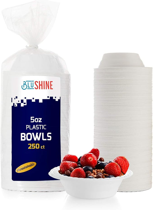 250 Pack- 5 Oz Disposable Plastic Bowls Plates - Strong and Sturdy - Heat-Resistant and Soak-Proof - Does Not Melt or Cave in Microwave - Heavy Duty BPA-Free Plastic