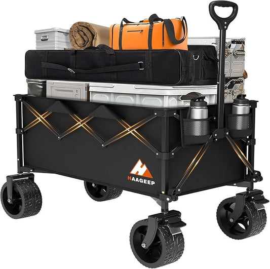 Collapsible Wagon Cart with Wheels - Foldable Wagons 220L Heavy Duty 450lbs, Beach Wagon with Big Wheels for Sand Folding Utility Wagons Carts for Sports Shopping Camping
