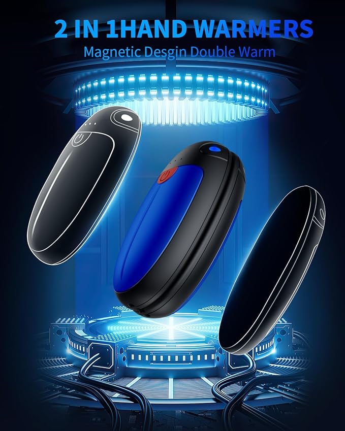 Hand Warmers Rechargeable, 2 Pack Portable Pocket Hand Warmers, 20Hrs Long Heating Double Warm Electric Handwarmers, Reusable Heater for Outdoors, Camping, Hunting, Golf, Fishing