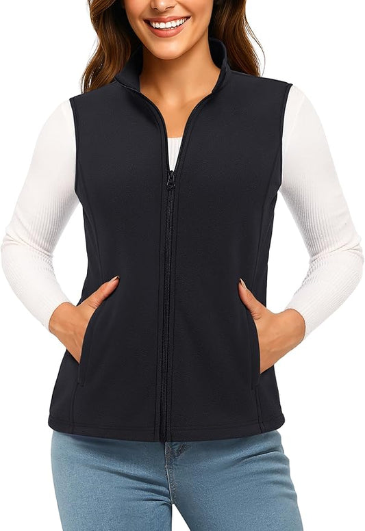 TACVASEN Women's Fleece Vest Lightweight Warm Vests Outerwear Sleeveless Zip Jacket Fall Winter Soft Vest with Pockets