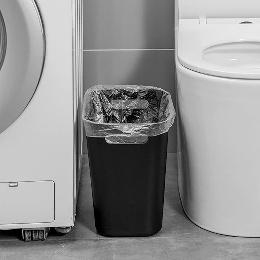 UUJOLY Plastic Trash Can Wastebasket, Garbage Container Basket for Bathrooms, Kitchens, Offices, Kids Rooms, Black, 3.5 Gallon, 2 Pack