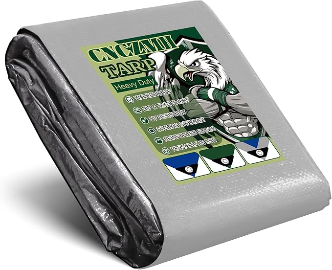 Heavy Duty Tarp Waterproof, 8 Mil Thick Finished Size Tarps Outdoor, Multipurpose Tarpaulin Cover, Small Tarp for Emergency Rain Shelter Camping (Silver/Blue, 6x8ft)