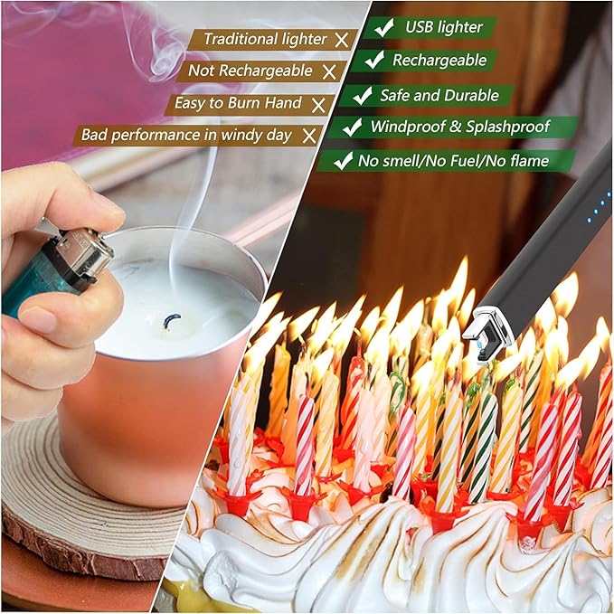 2 Pack Electric Candle Lighter, Christmas Stocking Stuffers Gifts for Women Mom Men Wife Sister, USB Arc Rechargeable Windproof Long Lighter for Candle BBQ Housewarming Birthday Gifts Idals