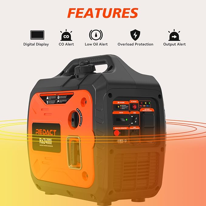 2400 Watts Portable Inverter Generator - Small Gasoline Powered for Home Backup, Camping, RV, Tailgating & Emergencies with CO Protection, Eco Mode, Recoil Start, Parallel Capable
