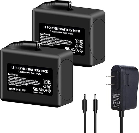 2Pack 5000mAh Lithium-ion Battery Pack for Heated Gloves, Socks, Hats, Mittens, Vest, Jacket, Hand Muff, Boots, Hat, Knee Braces Suit Upgraded Version Battery with 8.4V DC Dual Battery Charger