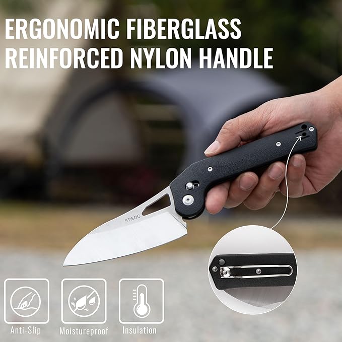 Pocket Folding Camping Knife, Stainless Steel Ultra Sharp Chef Knife with Ergonomic Handle for Cooking, Camping Trip, Outdoor Portable Kitchen
