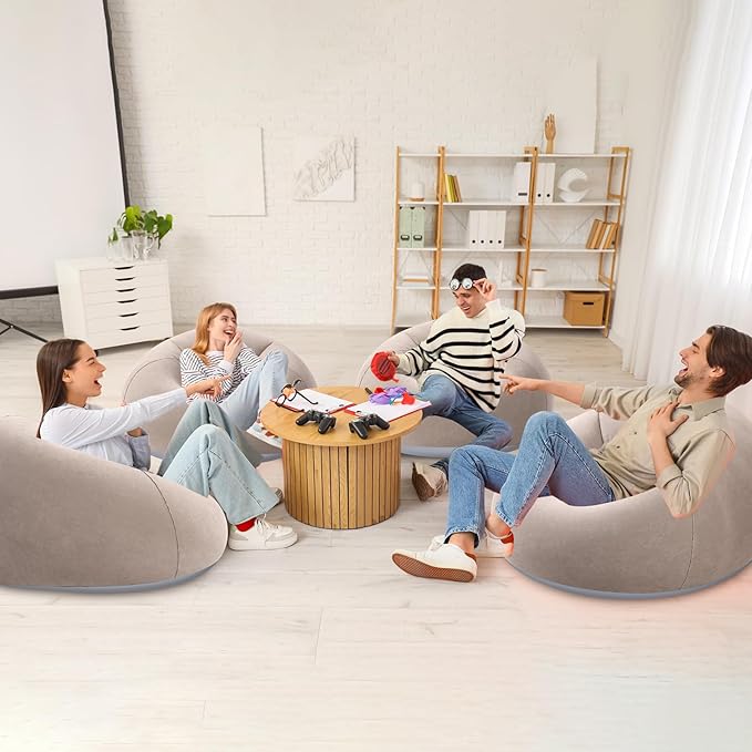 Realspring Inflatable Bean Bag Chairs Outdoor Blow up Camping Chairs Inflatable Lazy Sofa Folding Portable Bean Bag Loungers Couch for Movie Night(Coffee,12 Pcs)