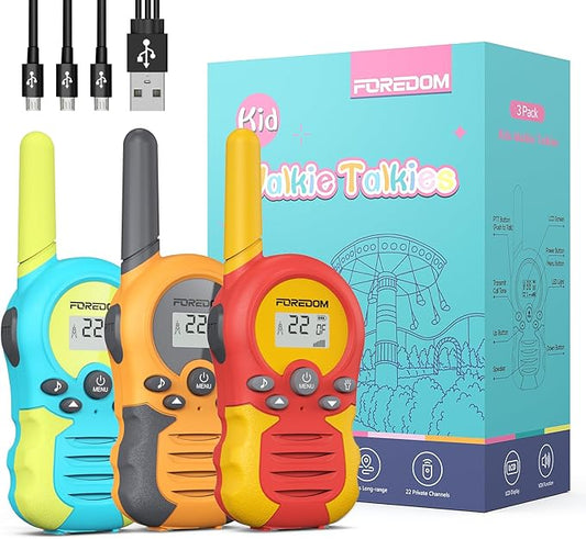 FOREDOM Rechargeable Walkie Talkies for Kids Walkie Talkies Long Range for Boy & Girl Age 3 to 12 Year Old Birthday Toys - 3 Pack