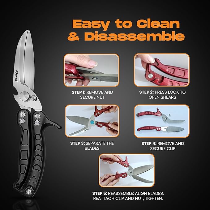 Poultry Shears Heavy Duty Professional, Kitchen Shears for Food, Kitchen Scissors Heavy Duty, Food & Meat Scissors, Dishwasher Safe Chicken Cutters. Spring Loaded, Black
