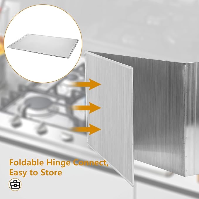 3 Sided Oil Splatter Guard, Upgrade Stainless Steel Anti Splatter Shield for Stove Top Cooktop, Foldable Grease Splatter Screen Oil Barrier, 15.7" x 11.8" (H)
