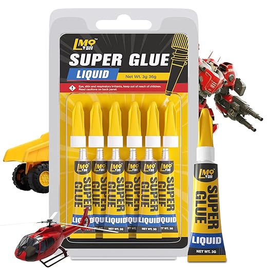 Super Glue 6x3g Liquid CA Glue, Clear Cyanoacrylate Adhesive Single Use for Shoe Sole Repair Ceramic Plastic Model Metal Wood Aquarium Leather Pottery Glass, Food Safe Strong and Instant Bonding