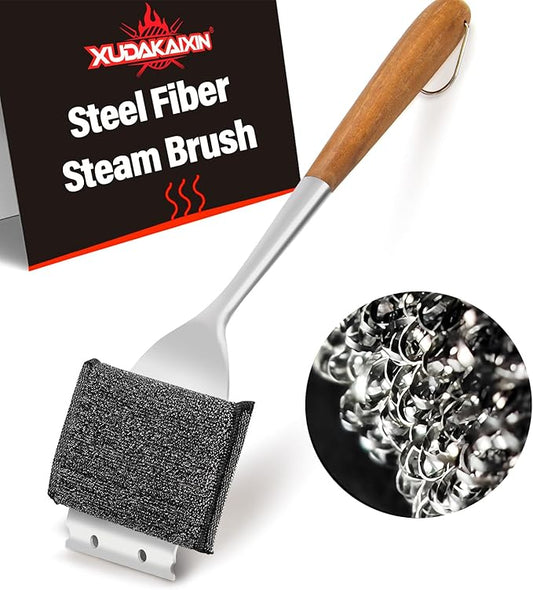 Grill Brush Bristle Free,Unique Steel Fibers Pad [Safe & Efficient] Perfect for Any Grill/Flat Tops Griddles,Style 2
