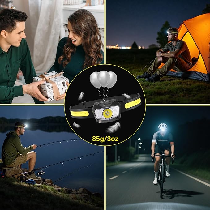 Headlamp Rechargeable 3Pack, 230°Wide Beam COB & 60° Super Birght LED Head Lamp with White Red Light, 7Mode Head Lights for Forehead with Motion Sensor, Headlamps for Adults Camping Running Hiking