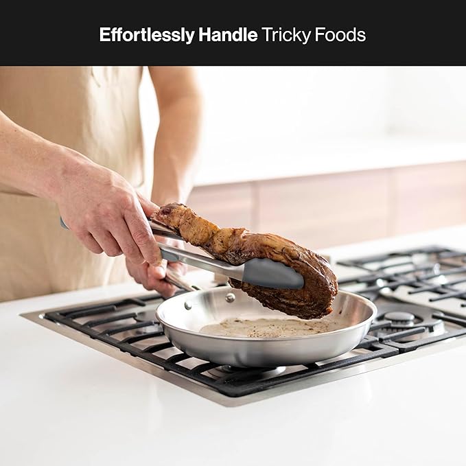 Misen Kitchen Tongs - Dishwasher Safe, Heavy Duty - Precision Silicone-Tipped Grilling Tool - Heat Resistant, Nonstick Safe - Perfect for Serving and Air Frying- 13 Inch | Gray