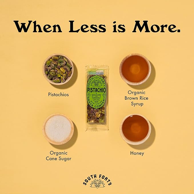South 40 Snacks Crunchy Pistachio Bar, Just 4 Ingredients, Touch of Honey (40g Bar, Pack of 12)