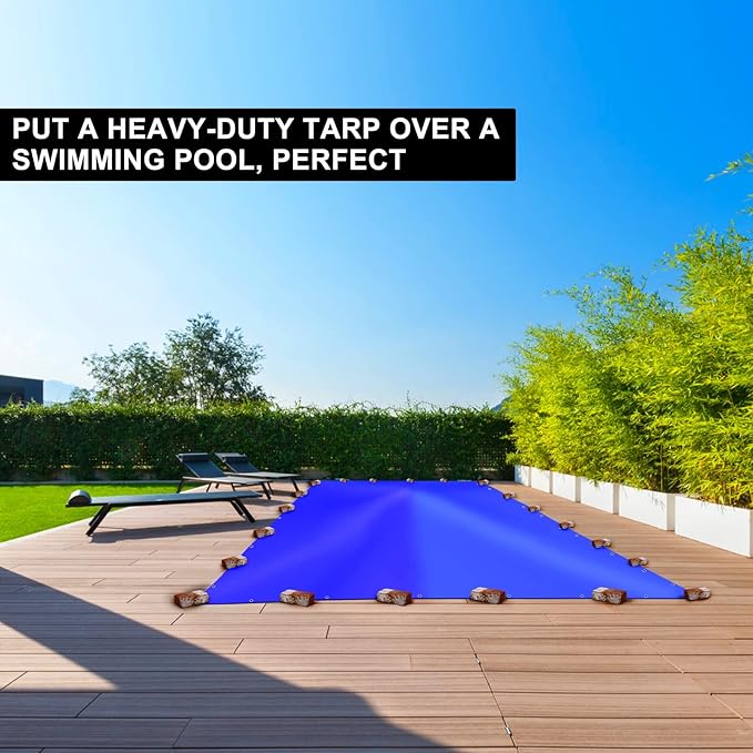 Large Tarps Heavy Duty Waterproof 20x30, Blue Tarp, Waterproof Plastic Poly 16 Mil Thick Tarpaulin with Metal Grommets Every 19.5 Inches - Emergency Rain Shelter, Outdoor Cover, and Camping Use