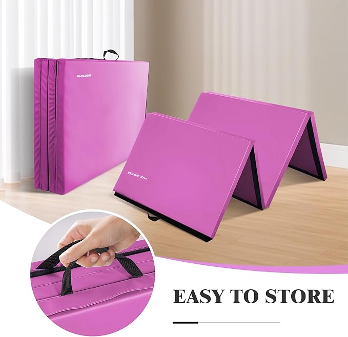Folding Exercise Gymnastics Mat, 4'x8'x2" Gym Workout Mat with Carrying Handles 4-Fold High-Density Anti-Tear Portable Fitness Aerobics Mat for Home Gym Yoga Pilates Tumbling MMA Core Training