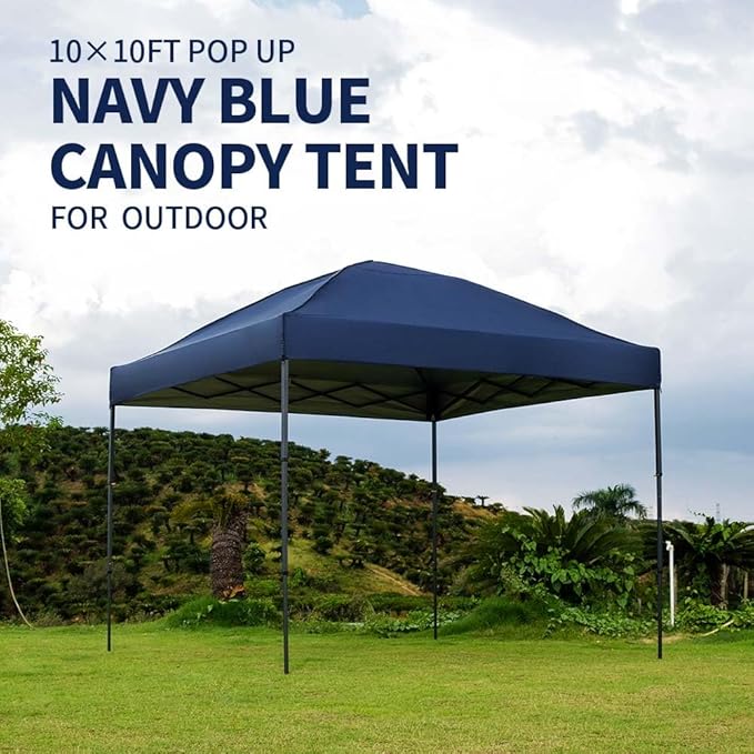 10x10 Pop Up Canopy Tent with 2 Sidewalls, Waterproof Shade Canopy with Sand Bags Outdoor Canopy Tent for Camping Beach Parties Backyard (Navy Blue)