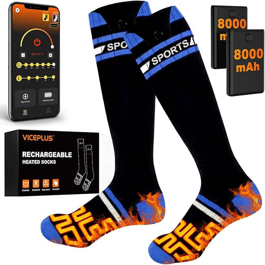 8000mAh Heated Socks for Men Women with App Control, Large-Capacity Rechargeable Battery, 360° Heating Warming, Electric Winter Socks, Foot Sole Heating, Foot Warmer for Skiing,Hiking,Hunting,Outdoor